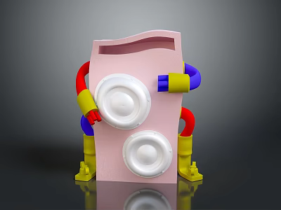 Pink Electronic Device With White Circular Speakers And Red Blue Yellow Colored Tubes 3d model