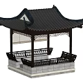 Traditional Chinese Pavilion With Black Tiled Roof Curved Eaves And Stone Base