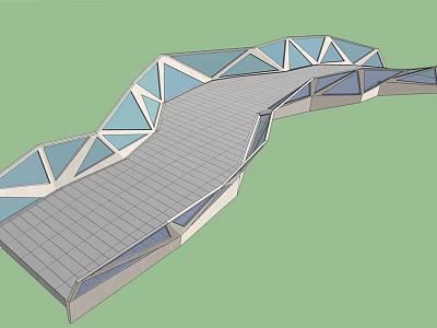 Modern Geometric Bridge Design With Curved Structure And Transparent Panels 3d model