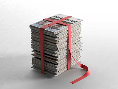 Stack of Magazines Tied With Red Ribbon Featuring Vogue on Top 3d model