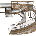 Creative Playground Equipment With Cloud Shaped Design Curved Slide Wooden Platforms And Mesh Steps