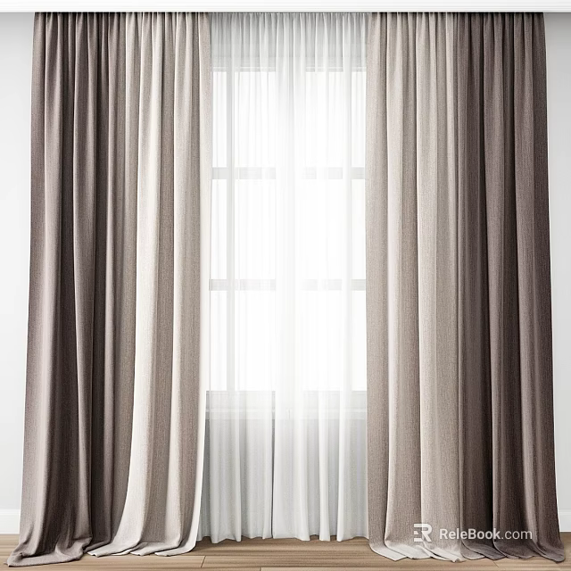 Elegant Neutral Toned Curtains With Sheer Layers And Natural Light Through Window 3d model 