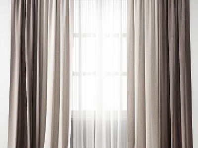 Elegant Neutral Toned Curtains With Sheer Layers And Natural Light Through Window 3d model