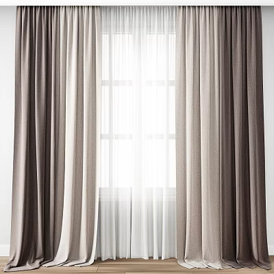 Elegant Neutral Toned Curtains With Sheer Layers And Natural Light Through Window 3d model