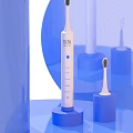 Electric Toothbrush With Brush Head On Blue Display Stand Modern Design