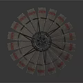 Metallic Turbine Component With Radial Blades Red Stripes And Central Hub Structure