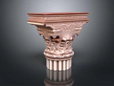 Classical Bronze Column With Intricate Carvings And Dark Reflective Background 3d model