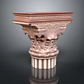 Classical Bronze Column With Intricate Carvings And Dark Reflective Background