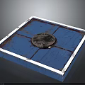 Industrial Blue Square Structural Frame with Circular Center and White Worn Edges