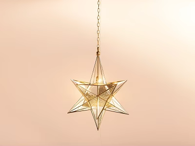 Star Shaped Chandelier With Golden Frame And Transparent Glass Hanging On Chain 3d model