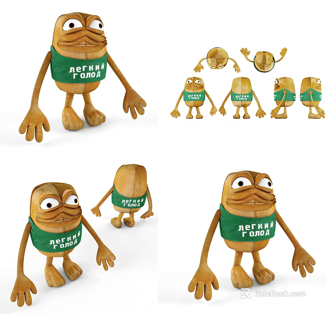 Cute Cartoon Character Stuffed Doll with Green Vest and Text Showcased in Various Angles 3d model 