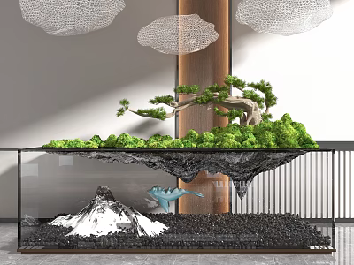 Modern Bonsai Plant Display With Mountain Gravel And Glass Container Design 3d model