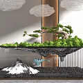Modern Bonsai Plant Display With Mountain Gravel And Glass Container Design