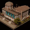 Classic Style Detached Villa With Dome Roof Brown Tiles Courtyard And Green Plants