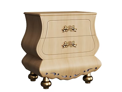 Wooden Nightstand With Two Drawers And Golden Handles On Decorative Legs 3d model