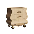 Wooden Nightstand With Two Drawers And Golden Handles On Decorative Legs