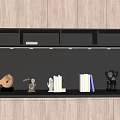 Modern Interior Wall Lamp With Wavy Lighting Wooden Cabinets Black Background Wall Books And Decorations