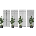 Modern Glass Partition Designs With Various Grid Patterns And Green Plants 3d model