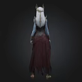Fantasy Female Character With Horned Headdress Red Dress And Blue Skin