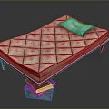 Light diamond quilted mattress with blue pillow and books under transparent box on dark background