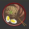 Delicious Ramen Bowl with Noodles Egg Meat Scallions and Chopsticks