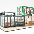 Modern Commercial Container Building with Multiple Containers Large Windows Balcony and Outdoor Seating