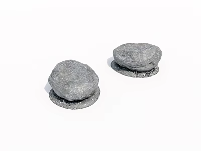 Pair of Natural Looking Gray Rockery Stones With Outdoor Decorative Base 3d model
