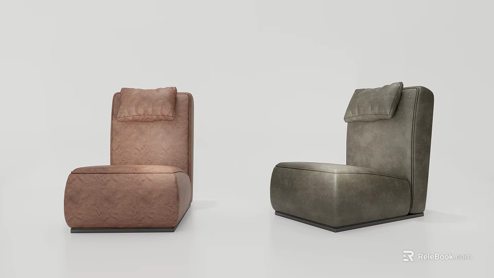 Modern Single Sofa In Brown And Gray Leather With Comfortable Pillow Design 3d model