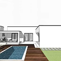 White Detached Villa With Swimming Pool Stone Pathway Lounge Chairs And Greenery