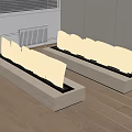 Modern Linear Fireplaces With Burning Flames In Interior Wooden Floor Space