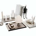 Modern Decorative Ornament Set With Candles Glass Cups Vase Tray Sculpture And Table Lamp