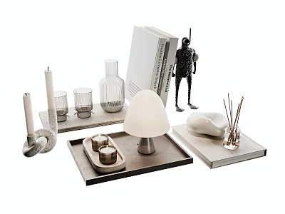 Modern Decorative Ornament Set With Candles Glass Cups Vase Tray Sculpture And Table Lamp 3d model