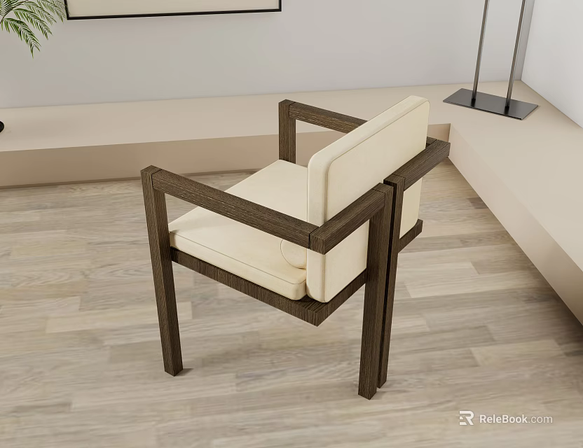 Modern Minimalist Dining Chair With Solid Wooden Frame And Beige Upholstered Seat 3d model 