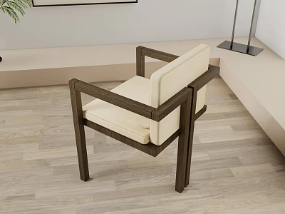 Modern Minimalist Dining Chair With Solid Wooden Frame And Beige Upholstered Seat 3d model