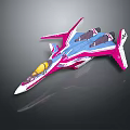 Sleek Pink And Blue Spacecraft With Yellow Cockpit And Aerodynamic Wings For Space Travel