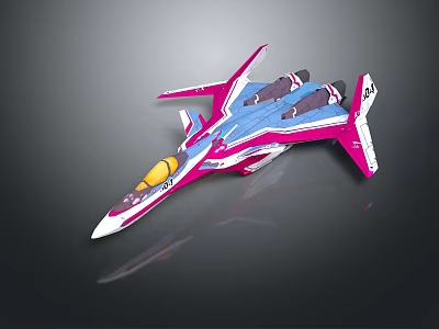Sleek Pink And Blue Spacecraft With Yellow Cockpit And Aerodynamic Wings For Space Travel 3d model