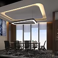 Modern Conference Room With Long Table Office Chairs Large Windows And Earth Decor
