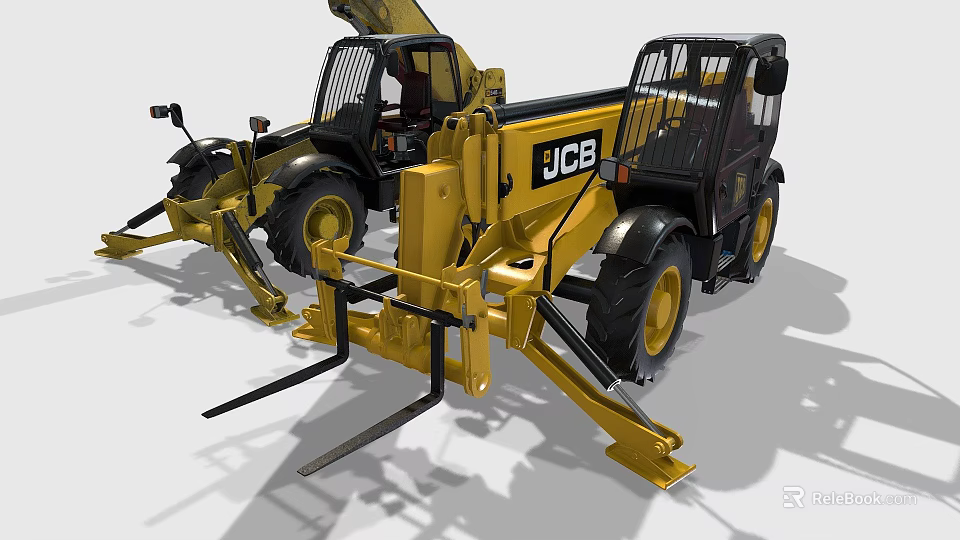 JCB Heavy Duty Construction Machinery With Fork Attachments And Yellow Exterior 3d model 