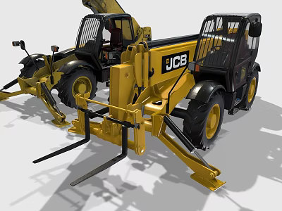 JCB Heavy Duty Construction Machinery With Fork Attachments And Yellow Exterior 3d model