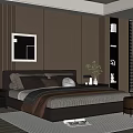 Double Bed In Modern Bedroom Interior With Bedside Table Lamp Roller Shades And Rug