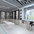 Modern Stone Exhibition Showroom With Display Counters LED Strip Lights And B1 B2 C1 Sections