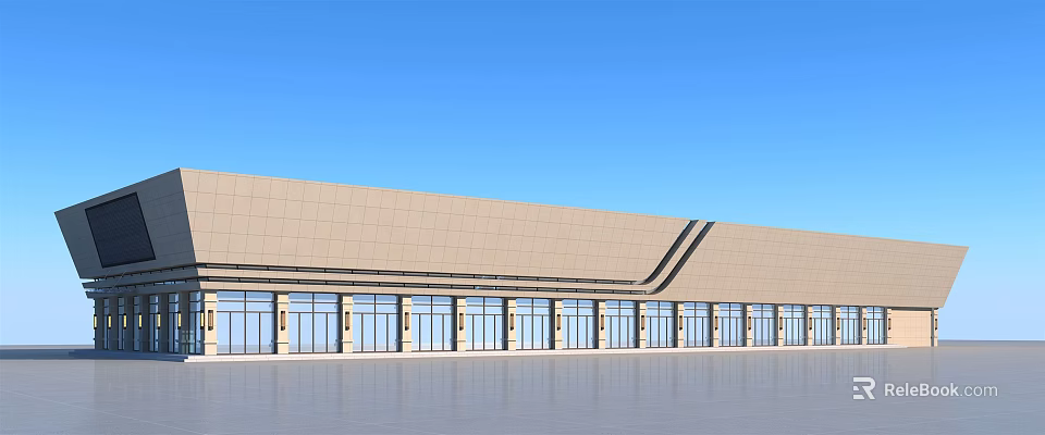 Modern Commercial Complex Exterior Design With Glass Facades Large Windows And Stone Cladding 3d model