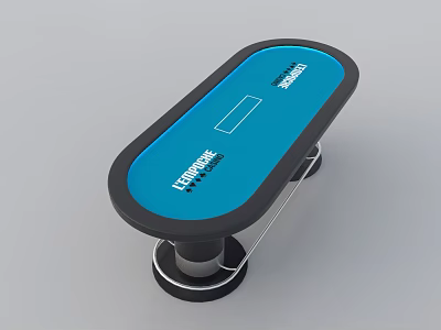 Oval Tournament Entertainment Table With Blue Top Black Frame And Wheels 3d model
