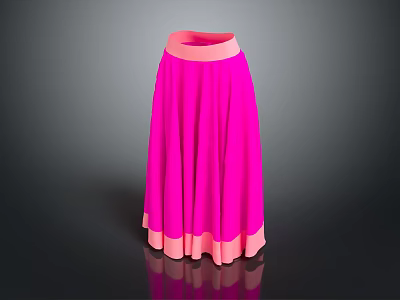 Bright Pink Flowy Skirt Featuring Pink Waistband And Flared Hem Design 3d model