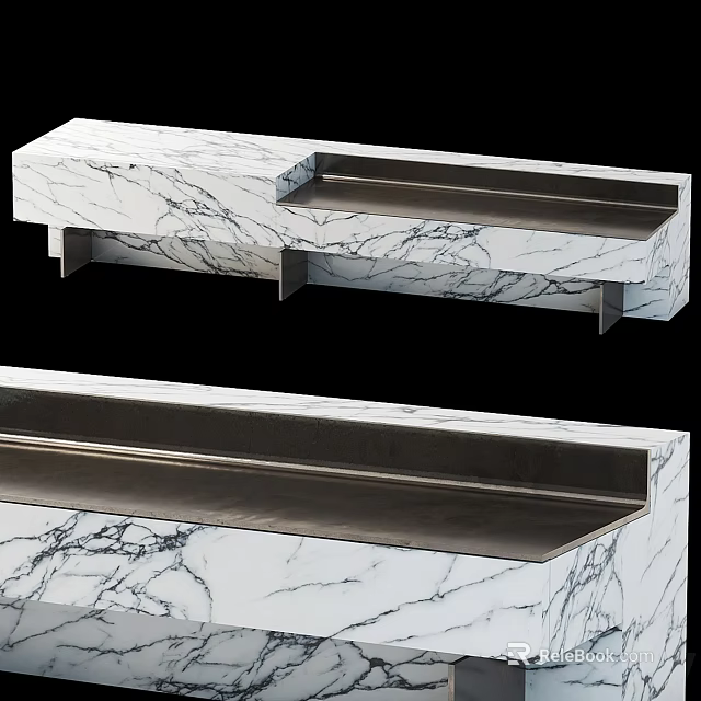 Modern Marble Reception Desk With Sleek Surface And Metal Support Structure 3d model