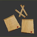Vintage Scroll Furniture With Yellow Paper And Red Seal Accents