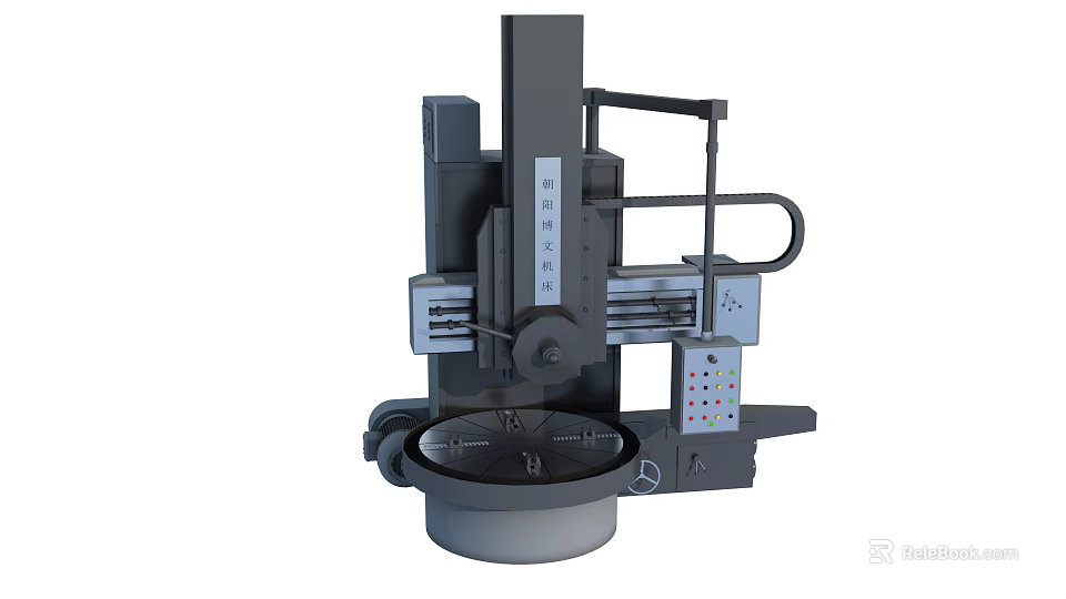 Heavy Duty Industrial Equipment Vertical Lathe With Circular Worktable And Control Panel 3d model 