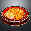 Delicious Grilled Ribs Served On Red And Black Plate With Brown Mat
