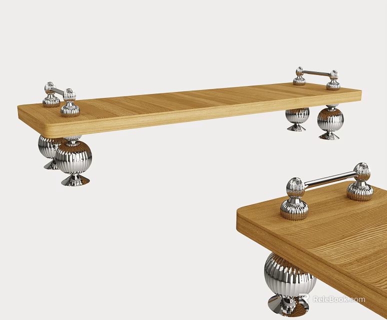 Modern Landscape Seat With Wooden Top And Metal Spherical Supports For Outdoor Use 3d model 