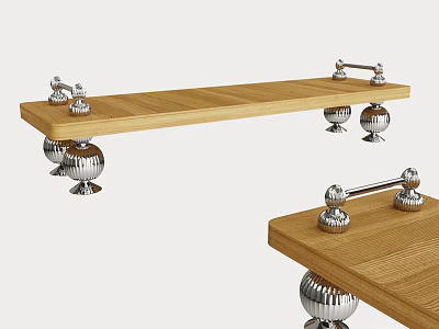 Modern Landscape Seat With Wooden Top And Metal Spherical Supports For Outdoor Use 3d model